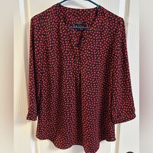 Talbots Navy and Red Heart Blouse